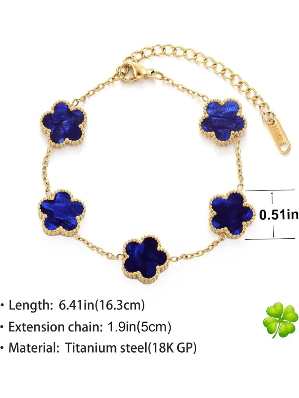18K Gold Plated Four Leaf Clover Bracelet - Lucky Charm Jewelry Gift for Women